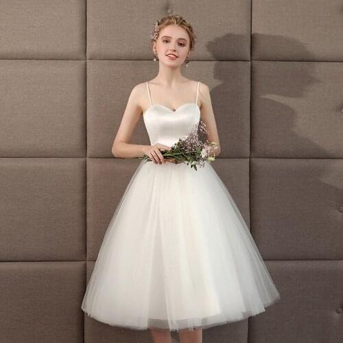 White Wedding Bridesmaid Dress 2021 Summer New Short Ball Gown Graduation Elegant Birthday Party Meeting Host Prom Dress A063