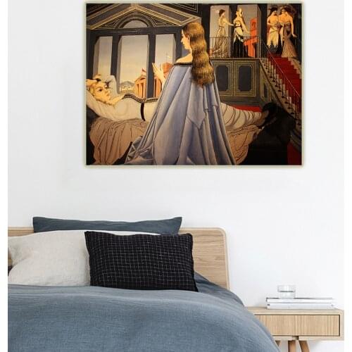Citon Paul Delvaux《The Annunciation,1955》Surrealism Canvas Oil Painting Artwork Picture Background Wall Decor Home Decoration
