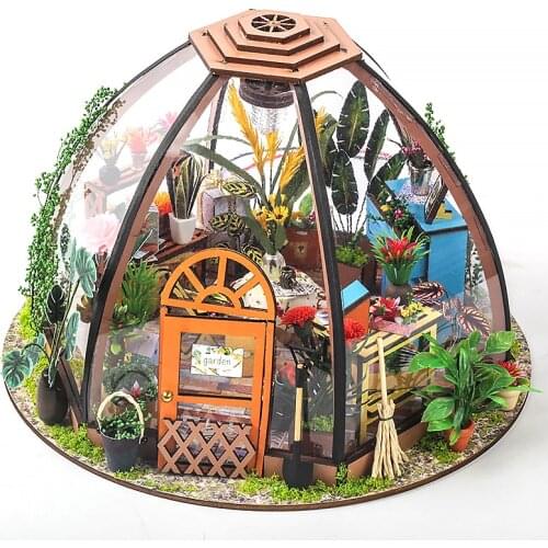 New Wooden Dollhouse Miniature Furniture With LED Kits Starry Sky Flower Room Doll Houses DIY Assemble Toys Child Birthday Gift