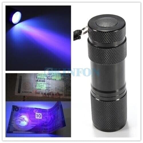 DHL 500PCS Mini 9 LED Flashlight Ultra Violet UV Blacklight Portable Torch Light Money Detector Lamp AAA Torch Lantern