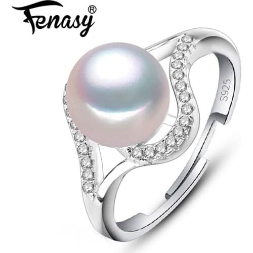 FENASY Natural Freshwater Pearl Rings For Women Female Party Wedding Fine Jewelry Silver Color Ring