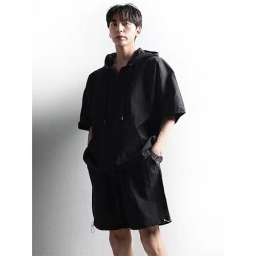 Mens summer fashion short sleeve casual shirt hip Hop sport large size short sleeve hooded T-shirt