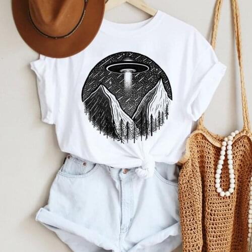 Women Fashion UFO Alien Night 2021 Cute Ladies Cartoon Summer Lady Print Tee Graphic T Top Female Tshirts Clothes T-Shirt