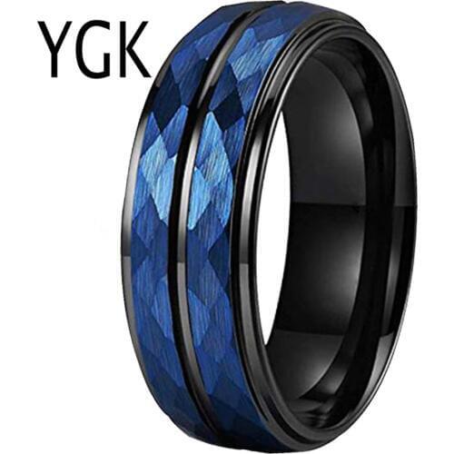 Womens Mens Black Blue Rings Tungsten Carbide Ring With Grooves Wedding Band Engagement Ring Comfort Fit Anniversary Gift Rings