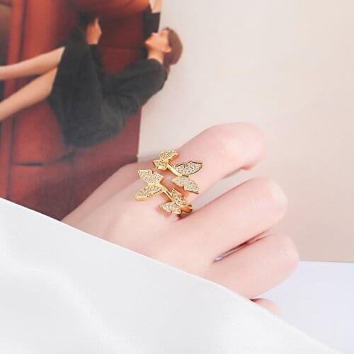 High-Grade Copper Inlaid Zircon Butterfly Ring New Design Fashion Jewelry Opening Luxury Shiny Cocktail Party Ring For Women
