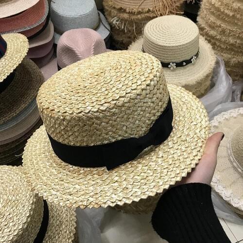 01811-axi-2 summer handmade straw hat black ribbon fedoras leisure men women paper straw cap sun hat