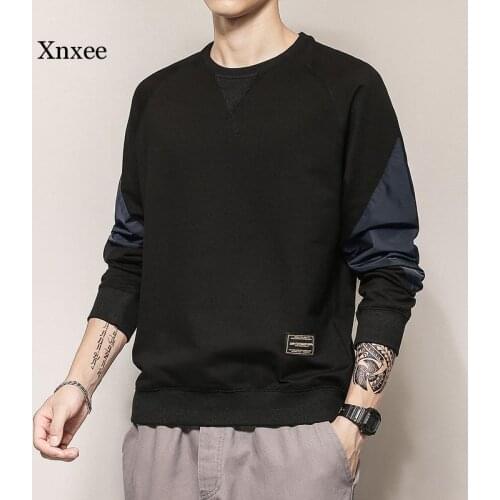 Patchwork Long Sleeved Mens t Shirt Spring 2021 New Clothes Top Loose Sweater Autumn Fashion Clothing Bottoming Blouses Hoodie