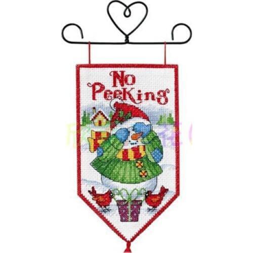 No Peeking Mini Banner Counted Cross Stitch Kit 14 count Cartoon European Snowman Set for Embroidery DIY Needlework 2014 Newest