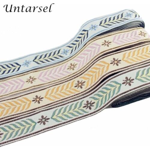 Untarsel new luxury national webbing sewing trim home textile accessories green jacquard floral ribbon embroidery fabric