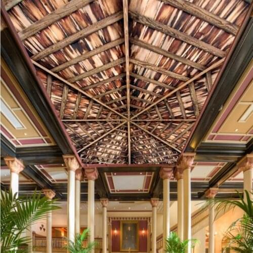 Beibehang Wallpaper custom wallpaper murals European and American style vintage wood carving wood grain zenith background