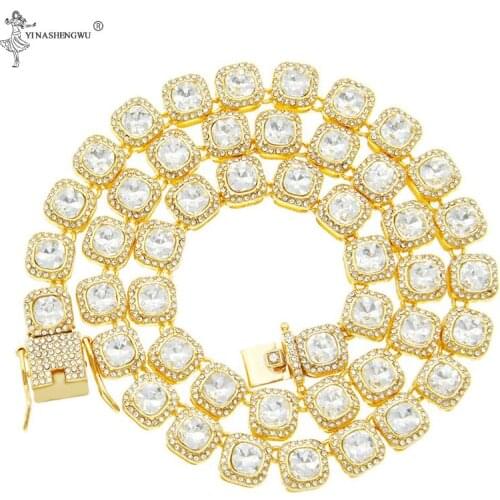 Miami Curb Cuban Chain Necklace Woman 10mm Gold Color Iced Out Paved Square Rhinestone Rapper Cuban Necklaces Men HipHop Jewelry