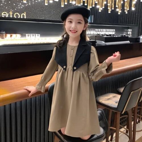 Girls' Dresses Long-sleeved Loose-fitting Large Childrens Wear Autumn 2021 New Korean Style Princess Dress With Vest