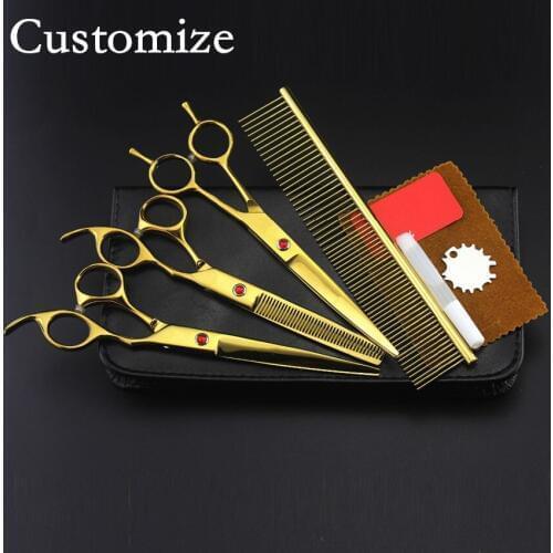 Customize professional 4 kit japanese Pet 8 inch shears hair scissors dog grooming thinning cutting barber hairdressing scissors