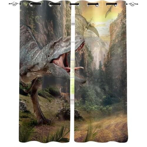 Jurassic Dinosaur 3D Primeval Forest Curtains for Kids Boys Girls Room Living Room Window Drapes Curtain Window Treatments