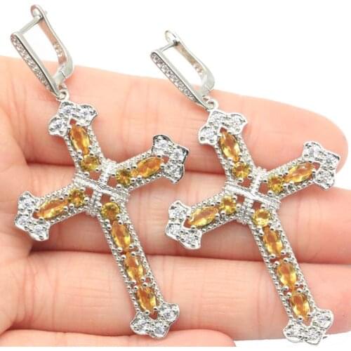 55x31mm 2021 New Arrival Created Pink Tourmaline Golden Citrine Peridot For Womans Dating Silver Earrings