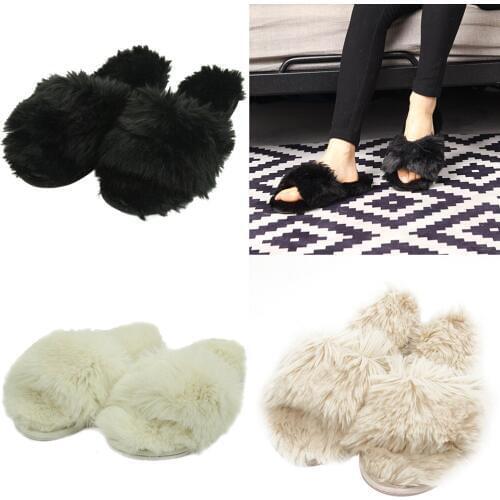 GOHOM Fur Slippers Women Faux Fur Slides Home Furry Flat Sandals Female Cute Fluffy House Shoes Woman Brand Luxury 2020 dropship