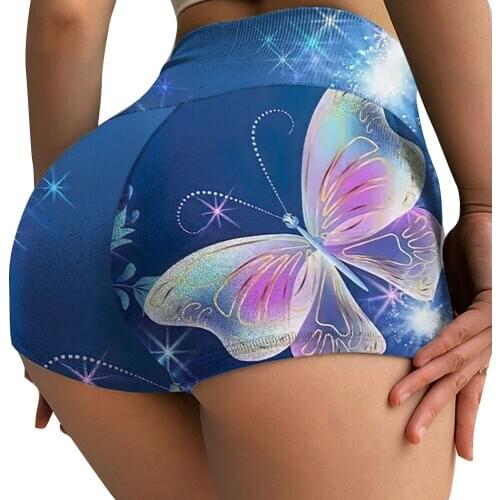 Womens Stretch Booty Short Female Elastic Waist Skinny Short High Waist Flower Printed Sheath Running Shorts
