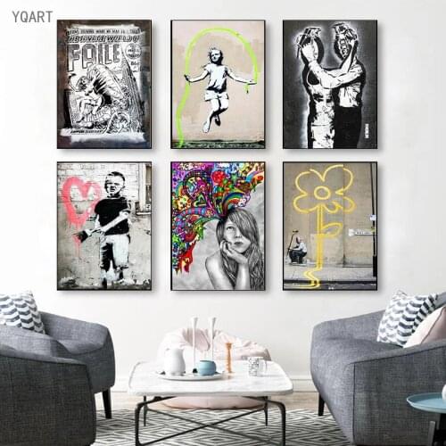 Modern Banksy Artwork Whimsical Girl Canvas Paintings on The Wall Abstract Wall Art Decorative Pictures for Home Wall Decoration