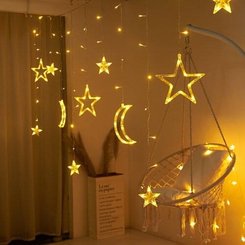 Moon Star LED Curtain Lights 220V EU Plug Fairy Christmas Garlands Outdoor Decoration Holiday Festival LED Twinkle String Lights