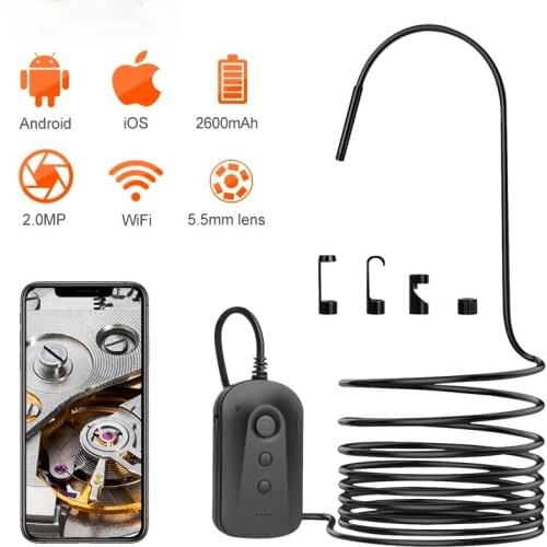 WiFi 5.5mm 1080P HD Borescope Inspection Camera for iPhone Android 2MP Semi-Rigid Snake Camera for Inspecting Motor Engine Sewer