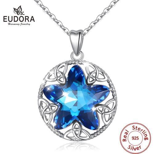 Eudora 925 Sterling Silver Lucky Star Pendant Necklace Embellished with Crystals from Swarovskis Valentine gift for girlfriend
