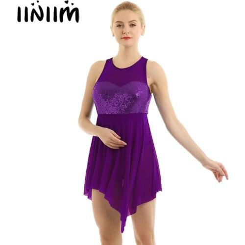 New Women Adults Ballet Dance Dress Sleeveless Sequined Gym Leotard Tutu Dancewear Costumes for Ballet Class Stage Performance