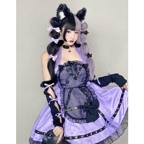 New Summer Harajuku Gothic Hot Girl Fashion Violet Dress Female Lolita Temperament Slim Sweet Kawaii Dress