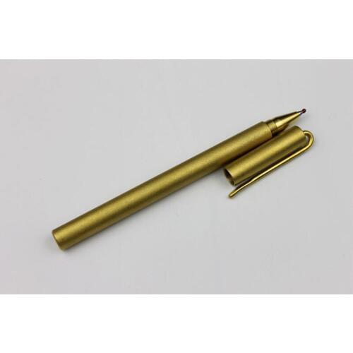 1 pcs Handmade Frosted Clip Brass Pen, Solid Portable Pocket Copper Signature Pen Tactical Pen Self Defense EDC Gel Pen