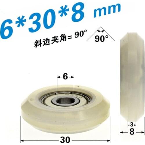 10pcs 6*30*8mm White V-slot pulley / roller, 626 wrapped wheel for Euro Standard 2020 aluminum profile track , POM
