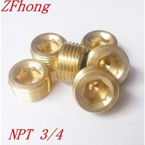 10pcs/lot NPT 3/4 Hex Socket brass Pipe Plug For Sealing Installing Water Gas Oil Ends Of Pipe/Tube