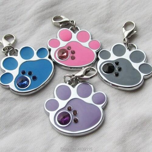 100pcs/lot Zinc Alloy Paw Pet Dog ID Tags Inlaid with Bling Stones on Face Suitable for Laser/Diamond Engraving