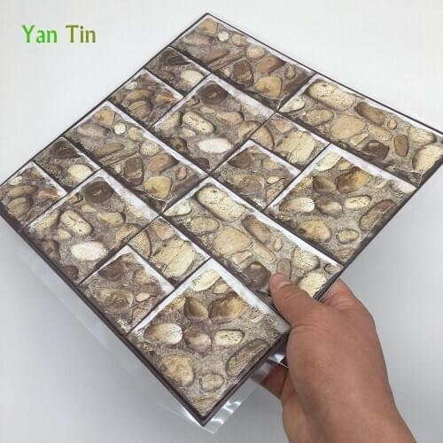 3D Cobblestone Vintage Brick Patten Tile Wall Sticker Kitchen Bathroom Tiles Decoration Wallpaper Self-sticking PVC Art Mural