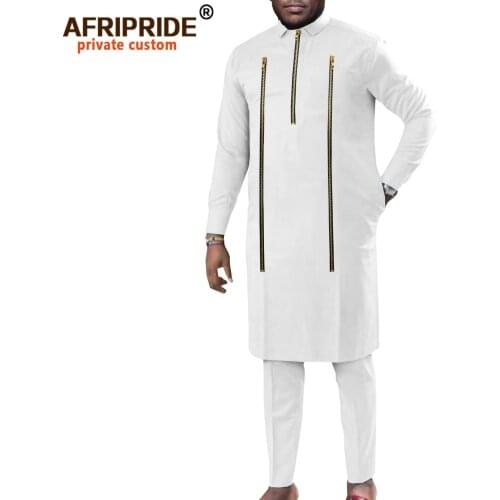 Bazin Riche African Clothes for Men Full Zipper Dashiki Shirts and Pants 2 Piece Set Ankara Outfits Plus Size Clothing A2116026