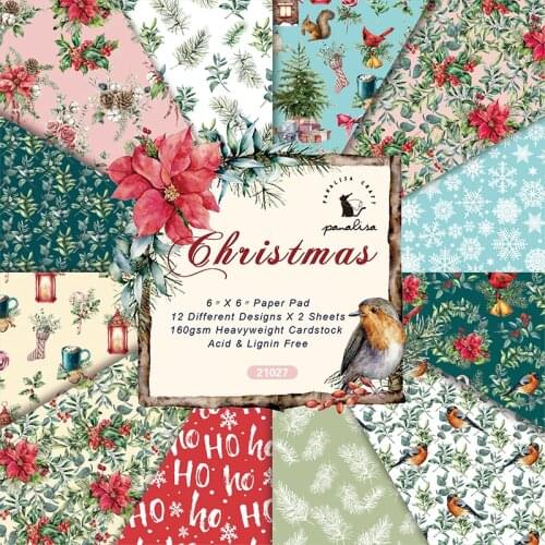 Panalisacraft 24 sheets 6"X6" Flower Christmas paper Scrapbooking patterned paper pack handmade craft paper Background pad card