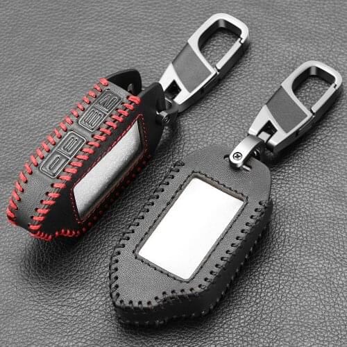 Key Cover For Sher-khan Mobicar A Mobicar B Russian Version 2 Way Car Alarm System LCD Remote Genuine Leather Key Case