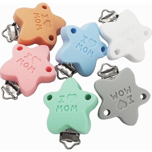 Chenkai 10PCS I LOVE MOM Silicone Letter Pacifier Clips DIY Baby Soother Nursing Jewelry Toy Accessory Holder Teething Clips