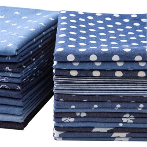 Denim Printed Cotton Fabric Washed Blue Cloth Diy Craft Coat Patchwork Sewing Trousers Skirt Jacket Jeans Dress Width1.5 Meters
