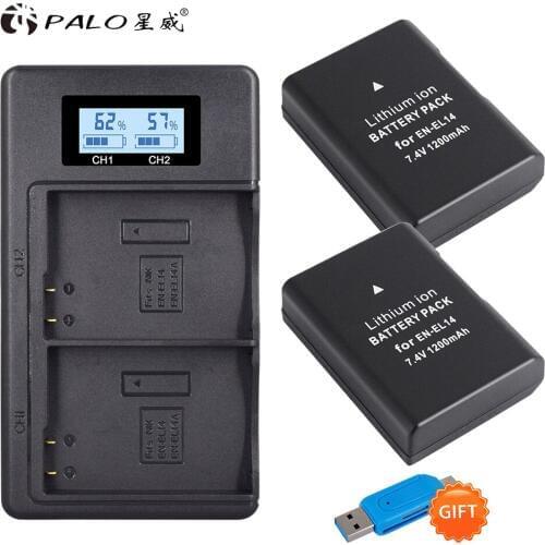 2pcs EN-EL14 EN-EL14a ENEL14 EL14 1200mAh Battery+LCD USB Dual Charger for Nikon D3100 D3200 D3300 D5100 D5200 D5300 P7000
