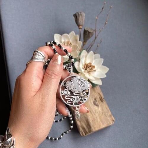 Johnature Tibetan Silver Flowers Tassel Original 2021 New National Trend Handmade Necklace Women Vintage Metal Hangings