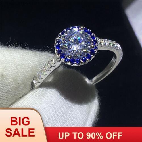 Classic Female Promise ring 100% Soild Silver color Jewelry Bule AAAAA Zircon cz Engagement wedding band rings for women