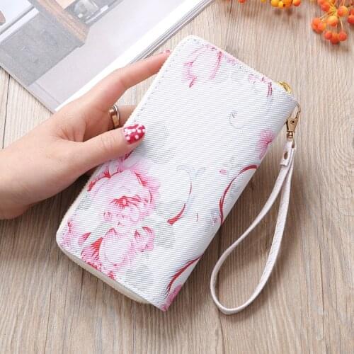 Fashion Wild Zipper Clutch Bag Multi-Card Wallet Purse Card Holder Cartera Womens Rose Print Wallet Long Handbag