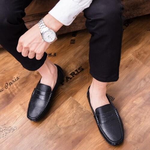2021 New Men Casual Breathable Loafers Business Office Shoes Genuine Leather Men Moccasins Slip on Black Driving Loafers