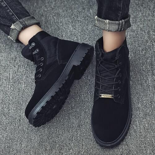 Safety shoes high quality fashion winter mens boots warm work boots lace up mens retro style denim round toe high-top shoes