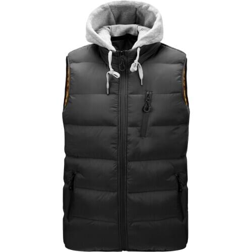 Mens Hooded Cotton Padded Vest Thick Warm Zipper Waistcoat Youth Casual Fashion Sleeveless Jacket Coat for Spring/Fall/Winter