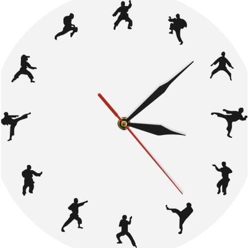 Taekwondo Karate Wall Clock Martial Arts Karate Club Modern Wall Decor Fighting Sports Kung Fu Exclusive Wall Clock Watch