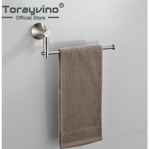 Torayvino Nickel Brush Swivel Stainless Steel Wall Mount Bathroom Towel Rail Holder Rack Shelf Single Layer Towel Holder
