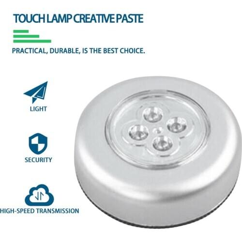 New 4 LED Control Night Light Round Lamp Under Cabinet Closet Push Stick On Lamp Home Kitchen Bedroom Automobile Use