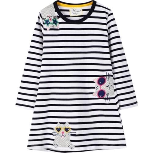 Jumping Meters New Arrival Girls Animals Dress For Autumn Casual School Baby Cotton Clothes Stripe Lovely Long Sleeve Kids Dress