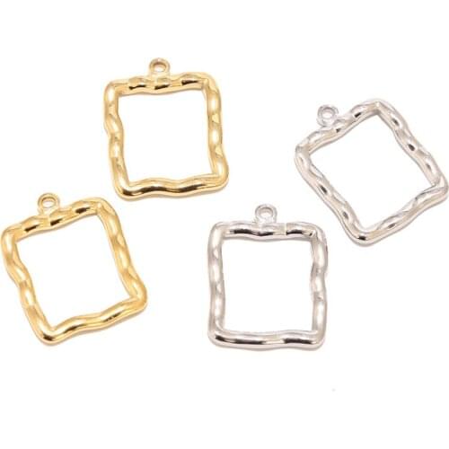 5pcs Gold Tone Stainless Steel Charm Hollow Square Pendants Embossing Connectors For DIY Jewelry Making Necklaces Findings