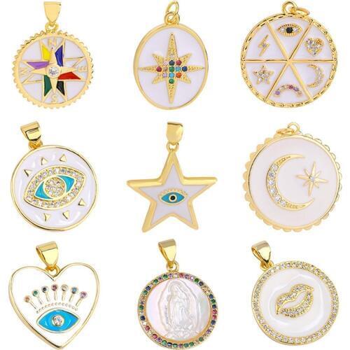 Juya Handmade Pendant Jewelry Accessories Supplies Enamel Heart Round Star Greek Evil Eye Charm For DIY Bracelet Necklace Making